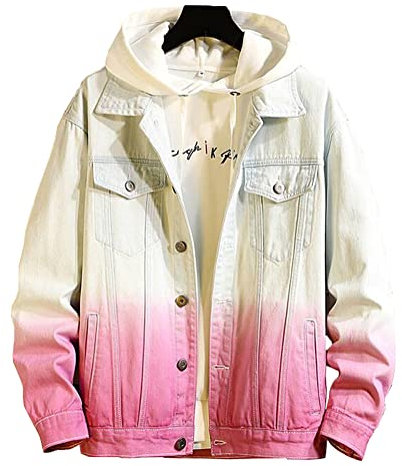 Giacca in Jeans uomo Camiconi Uomo Autunno ed Inverno Casual Giacca in Jeans Degradé Lâche, Rosa, M