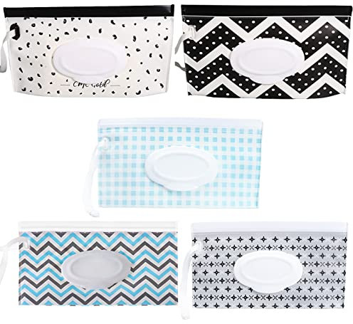 VEGCOO 5Pcs Baby Wet Wipe Pouch Dispenser, EVA Baby Wet Wipe Pouch, Water-proof Wet Wipe Cases, Refillable Travel Wet Wipe Pouch Bags, Reusable Portable Wipe Holders for Babies