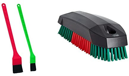 Vikan 556452 Detail Brush Set, Soft, 390 mm Length, 50 mm Width, 35 mm Height & 644052 Hard Nail Brush, 130x40x48 mm, Black
