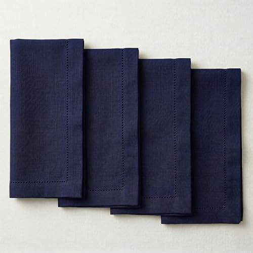 Palisa Marineblaue Baumwoll-Servietten, 4 Stück, hochwertige Hohlsaum-Details, Stoffservietten, 45,7 x 45,7 cm, weiche, waschbare und Wiederverwendbare Tischservietten für den täglichen Gebrauch