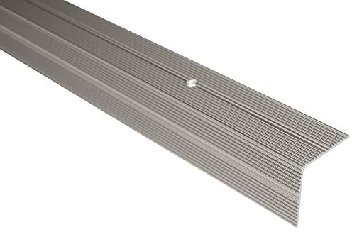 Effector Treppenkantenprofil zum Schrauben, 90 cm, 35x35 mm, INOX Edelstahlfarben, Aluminium Bodenübergangsprofil, Übergangsleiste, Treppenschutzprofil, Treppenkantenschutz