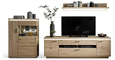 möbelando Wohnwand Barceloni mit 4 Türen, 2 Schubkästen, 9 Böden, 2 offene Fächer. (B/H/T) 315x175x50 cm