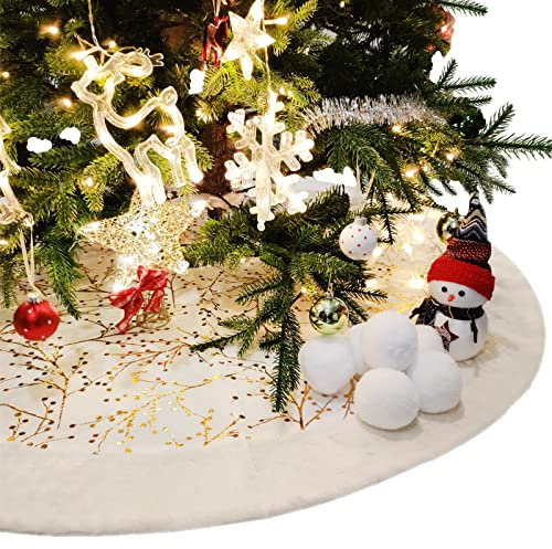 Gonna per albero di Natale in oro bianco, 150 cm, grande rotonda per decorazioni per feste di Natale