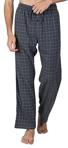 JTPW Herren 100% Baumwolle Flanell Bequeme Pyjama/Lounge Bottoms mit Taschen,Grey Navy Plaid,M