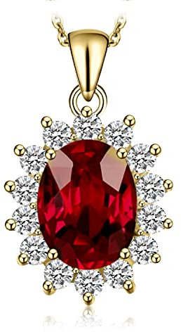 JewelryPalace Oval 2.5ct Echt Garnet Prinzessin Diana Kate Middleton Kette Anhänger, Schmuck Set Rot, Halsketten Damen Silber 925 Collier Edelstein Mädchen, Ketten für Frauen Geschenk Vergoldet 45 Cm