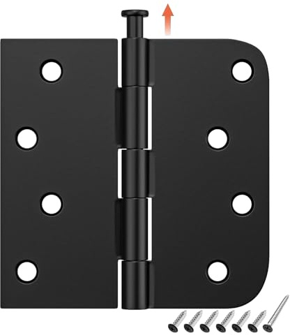 HOSOM 3 Pack Matte Black Door Hinges 4 Inch with Square & Round Corners, Fit Standard Door