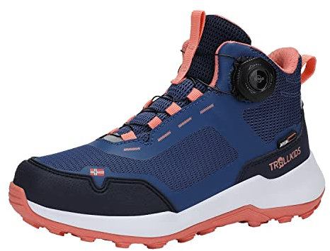 Trollkids atmungsaktive wasserdichte Kinder Schuhe mit FitGo Schnellschnürsystem Mid TROLLFJORD, Petrol/Limegrün Größe 30