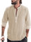 YAOBAOLE Chemise Lin Homme Manche Longue Chemise Homme Decontracte Chemises en Lin Hommes Été Chemises Col Mao Kaki L