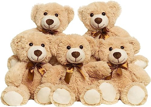 Yeqivo Teddybär gefülltes Tier Plüschtier Geschenk für Kind Freundin, 13.5 Zoll gefüllte Bären für Weihnachten Valentinstag Geburtstag Hochzeitsfeier(Khaki,5Pcs)