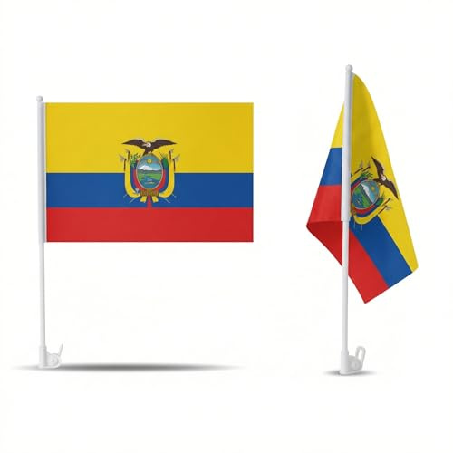 2er Set Auto Fahne Ecuador - Autofahnen Ecuadorianische Flagge 30 x 45 cm, Fußball Fanartikel, WM & EM, Länderflagge Ecuador