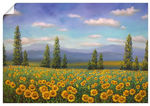 ARTland Wanddeko Poster & Kunstdrucke Wandposter 100x70 cm Querformat Sommer Landschaften Berge Zypressen Weite Felder Blumen Sonnenblumen U4PY