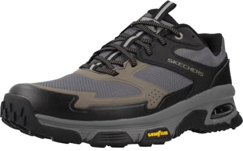Skechers Skech-air Envoy Sleek Envoy-Sneaker für Herren, Schwarzes Leder, Synthetik, Textil, brauner Besatz, 42.5 EU