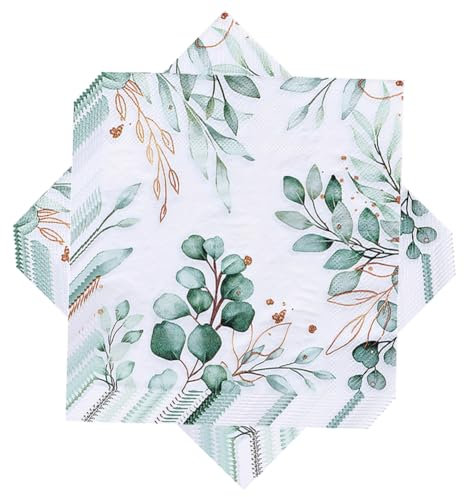 Wnddle 40 Pièces Serviettes en Papier Eucalyptus, Jetables 3 Plis, pour Décoration de Table Vintage Mariage Anniversaires Baptême Garden Parties
