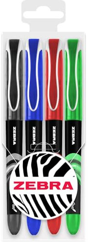 Zebra Fuente - Disposable Fountain Pen - 1.0mm Fine Nib 0.6mm Line Width - Wallet of 4 - Classic Tones
