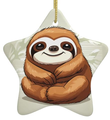 Weihnachtsbaumschmuck aus Keramik, niedliche Faultiere, hängende Dekoration, sternförmig, 7,9 cm