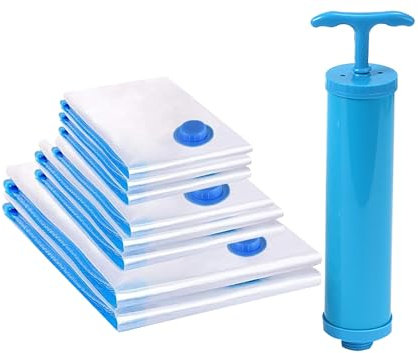 Eastrise Vacuum Storage Bags,Clothes Storage for Clothes,Duvets,Bedding, Pillow,Vacuum Compression Storage Bags with Airtight Valve and Hand Pump,Large,Clear(9 Pack)