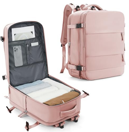 SZLX Sac à Dos Voyage Cabine Ryanair,Bagage Cabine 45x36x20 Easyjet Sac de Voyage Bagage à Main Avion Femme Sac à Dos Ordinateur Portable Imperméable pour Travail de Randonnée Homme Rose