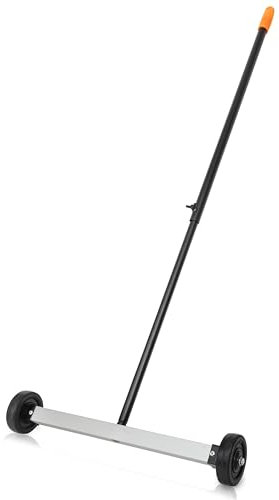 NEIKO 53414A 17 Mini Magnetic Sweeper Rolling Magnetic Sweeper with Wheels, Adjustable Handle, Lightweight Magnet for Nail Pickup, 10 Lb Capacity, Nail Detector