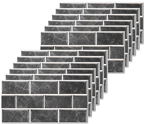 24 stück Fliesenaufkleber für Bad und Küche 30x15cm Fliesenfolie Wasserfest Badezimmer Fliesensticker, Küchenfolie Selbstklebend Vinyl Fliesen klebefliesen - Schwarz