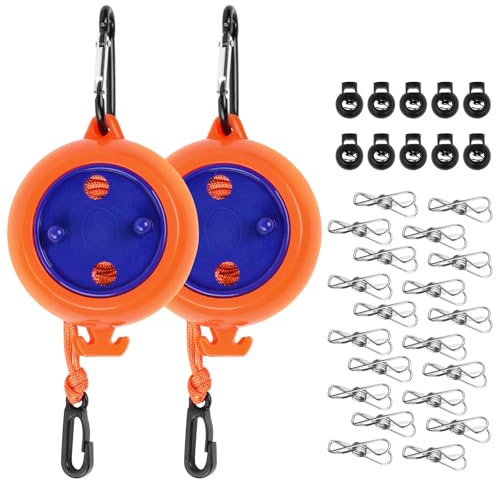flintronic Tendedero Retractil, 2×10M Cuerda Tendedero Exterior Retractil con 10 Cierres y 20 Clips Cortavientos, Tendedero de Viaje Adjustable para Interior, Viajes, Camping