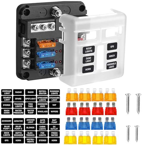 Tawveml 6-Fach Sicherungskastenhalter, ATO 12V-32V 100A Kfz-Sicherungskasten Sicherungsblockkasten mit LED-Warnungsindiakator Wasserfest Schutzhülle für Auto Marine Boot Trike