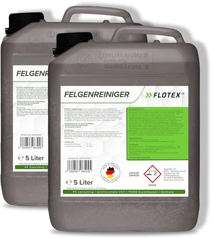 FLOTEX Felgenreiniger 2x5l - Hocheffektiver Reiniger für lackierte Stahl-, Chrom- & Alufelgen - Entfernt schnell & zuverlässig hartnäckigen Schmutz & Rost - Ideale Felgenpflege in Profiqualität