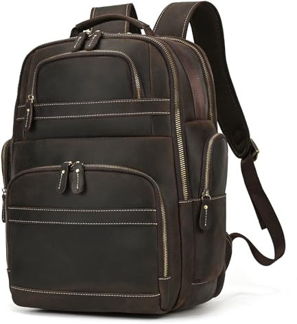 Zaino Business Pelle Grande Zaino per Laptop da 15,6 Pollici Backpack Vintage per Ufficio Lavoro Trolley in Cuoio, 1823 Marrone Scuro