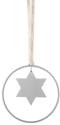 blomus Weihnachtsschmuck 4er Set KITAI | Sterne in Silber | Ø 8 cm | Weihnachtsbaum Deko aus Eisen | Christbaumschmuck mit 2 verschiedenen Satinbändern inkl. Geschenkbox