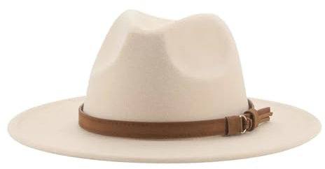 FULUJIDI Fedora Trilby Filzhut Hut Fedora Hüte Für Frauen Männer Breite Krempe Solide Frauen Hüte Band Gürtel Klassische Formale Kleider Hüte 52-54Cm (Kinder) Beige