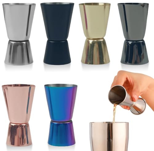 Set di 6 misurini da cocktail, 1,5/3,0 cl, misurino da cocktail, doppia dimensione, in acciaio inox, per gin whisky, alcool, bar di alta qualità, doppio jigger per cocktail
