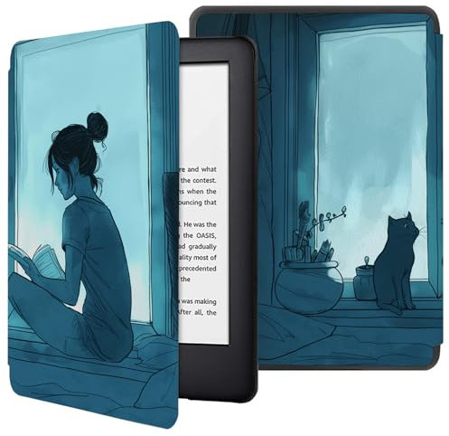 Custodia Per Kindle Voyage, Custodia Per Kindle Voyage (2014) Con Funzione Di Riattivazione Automatica Per Kindle Voyage 7A Generazione Custodia Intelligente - Ragazza Gatto