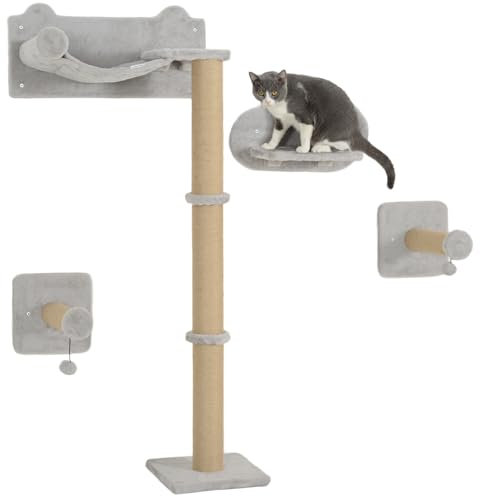 PawHut 4 Piece Cat Shelves withScratching Post, Steps, Jumping Platform