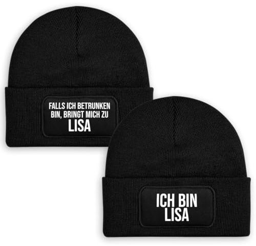 Falls ich betrunken bin Set - Beanie Personalisiert | Strickmütze | Wollmütze | Beanie mit Druck | lustige Sprüche | Apres-Ski | Winter (DE/NL/SE/PL, Alphanumerisch, Einheitsgröße, Schwarz)
