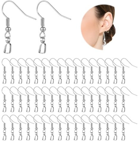 Qianyu 50 Stück Ohrring Haken Ohrhaken Verschlüsse mit Spule Ohrringe Zubehör Edelstahl Ohrringhaken Ohrhänger Schmuckherstellun Basteln Stahlfarbe Angelhaken für DIY Befestigungszubehör Frauen