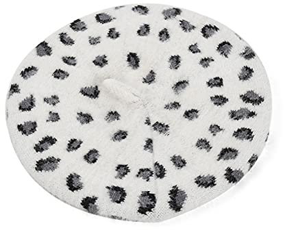 CHFYIJYHM Leopard Knitted Berets for Women Fashion Plush Fleece Painter Hat Stretch Winter Warm Hats Ladies Flat Hats