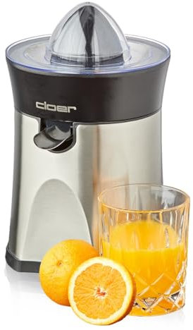 Cloer 6815 Zitruspresse und Orangenpresse, 2-in-1 Saftpresse, elektrisch, kleiner und großer Presskegel, Tropf-Stopp, automatische Abschaltung, rutschfest, spülmaschinenfest, 100 W, Edelstahl