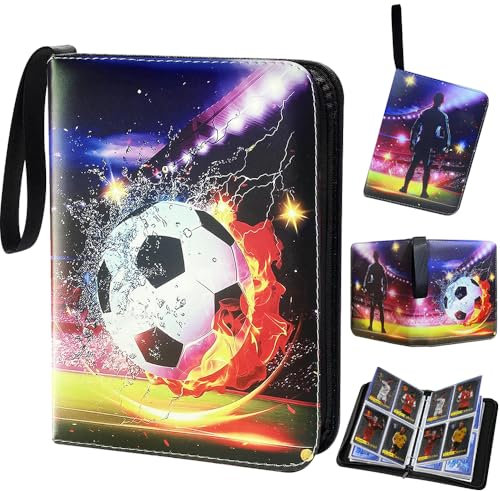 Sammelalbum Fußball Karten, Afenau 50 Seiten 400 Karten Sammelkarten Album Fussball mit Reißverschluss, Wasserdichter Fußball Sammelalbum, Tragbarer Fussball Karten Sammelalbum für Allen Arten
