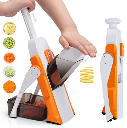 Myiosus Mandoline de Cuisine Manuelle, Mandoline Cuisine Coupe Legume Multifonction en Acier Inoxydable, Safety Slicer Mandoline Réglable pour Pomme de Terre, Carotte, Fromage, Noix