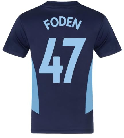 MANCHESTER CITY FC Mens Foden 47 Poly T-Shirt Navy Blue Small