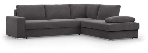 Mebligo - Ecksofa mit Schaffunktion und Betkasten 287 cm Breit VELANO, Eckcouch, L Shaped Sofa, Big Sofa, Komfort und Still, Wohnlandschaft L-Form, L Couch mit Schlaffunktion - Cord Couch Dunkelgrau