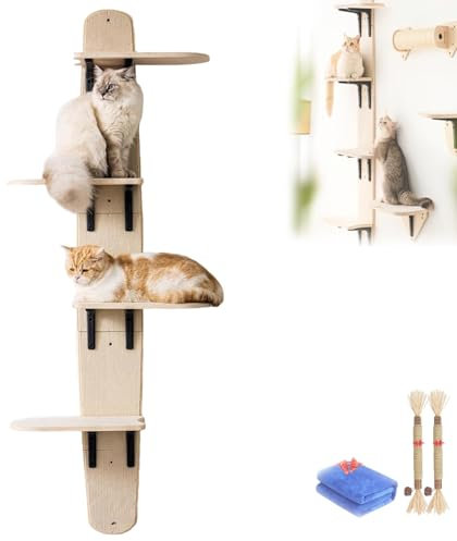 Vertical Cat Door Hanger, Over Door Hanging Cat Tree Mounted Climber, Back of Doors Hang Cats Shelf Perch, Multi Level Space Cats Climbing Shelves Bed Ladder 4-Levels for Pet Jumping Under 40lbs