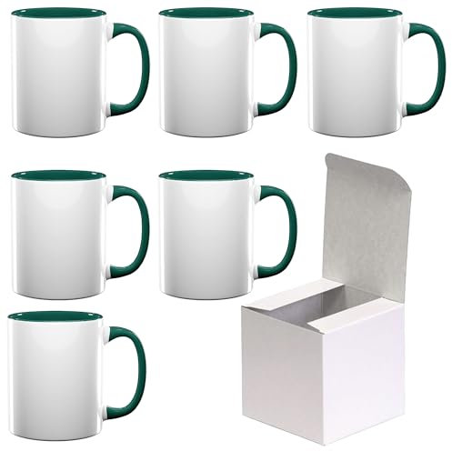 AL PRODUCTION Juego de tazas de sublimación con caja, tazas blancas de 330 ml de cerámica para café, té, leche, apto para impresión por sublimación (verde oscuro, 6 unidades)