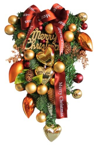 GRIRIW Weihnachtstürkranz Girlande Für Haustür Weihnachtswandkranz Weihnachtsbaumkranz Mit Künstlichen Blättern Kugeln Und Schleife Für Indoor Outdoor Dekoration