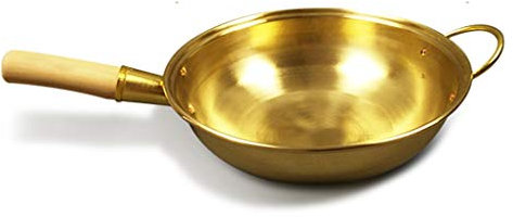 NTALJC Casserole en cuivre en cuivre cuivre Chinois Wok Frire poêle en Laiton Mouche à Cuisson de Cuisson à la Cuisson en cuivre Wok cuivre (Taille: 32 cm)