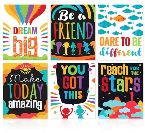 Dazzlewall 6er Set Motivations Wandbilder, Farbige Inspirations Bilder für Klassenzimmer Kinderzimmer Spielzimmer Deko, Dream Big Canvas Picture 8×10 in Ungerahmt