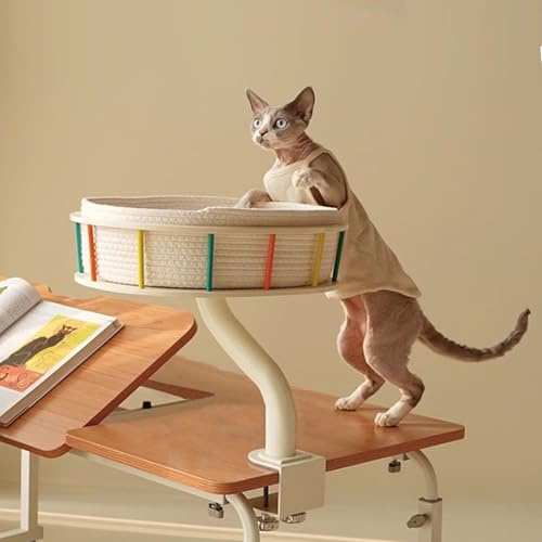 Cat Bed Table Attachment, Desk Clamp, Cat Perch for Gaming Desk, Modern Hammock Nest with Washable Soft Pad