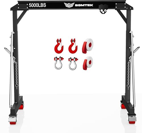 2 Ton Adjustable Gantry Crane,2026 Upgraded 5000LBS Steel I-Beam Construction, Portable Design with 360°Locking Wheels,Gantry Crane Adjustable Height from 8.53-12.5ft for Workshop,Garage