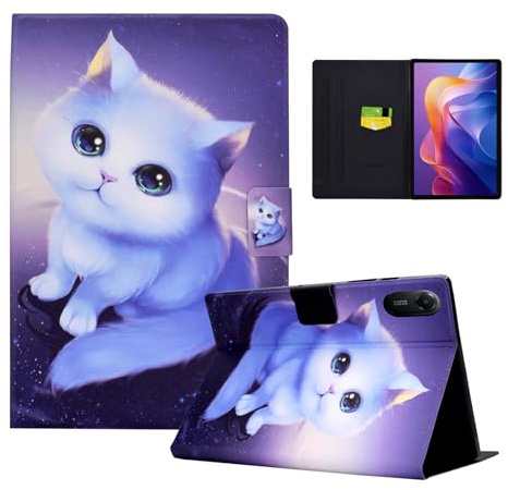 LSPCASA Funda para Xiaomi Redmi Pad 2 Funda de 11 pulgadas 2025 Premium PU cuero Compatible con Redmi Pad 2 Tableta Funda tipo libro con ranuras para tarjetas y función de soporte Linda gata