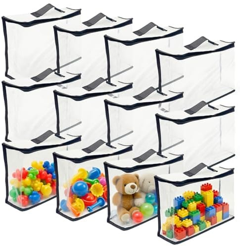 12 sacchetti in PVC per giocattoli, 32 x 31 x 8 cm, con chiusura lampo, sacchetti da toilette impermeabili trasparenti per giocattoli per puzzle, mattoncini da costruzione, giocattoli da bagno
