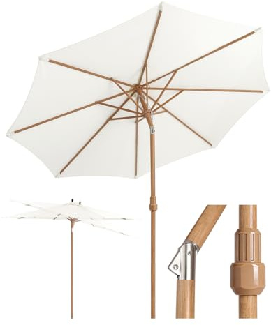 Sekey Sonnenschirm 300cm Balkon, 48mm Mast, 8 Streben, Holz, knickbar | 180 g/m² Polyester, knickbar, Edelstahl-Beschläge, Belüftung, GRS-zertifiziert, UV50+, für Garten/Terrasse/Balkon